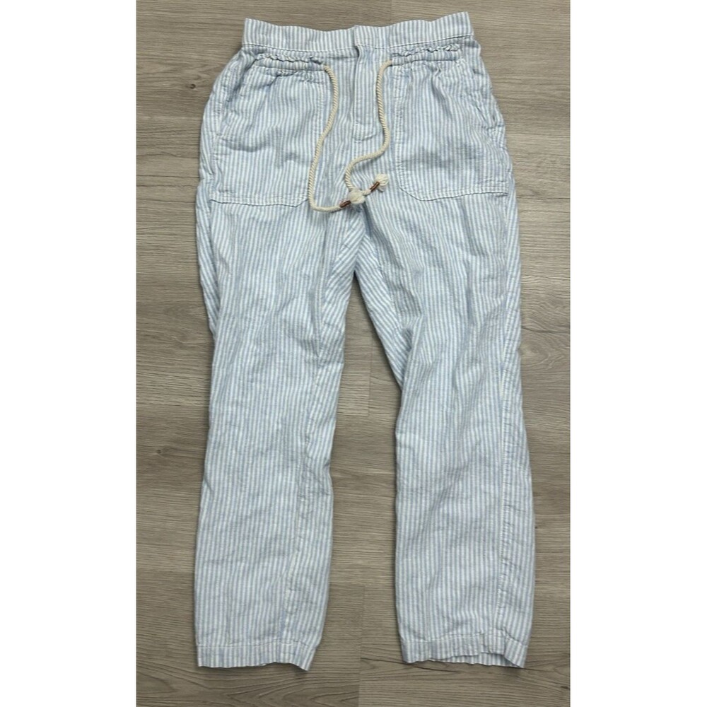 ANTHROPOLOGIE Seashore Blue Striped Linen beachy coastal Pants Size small rope